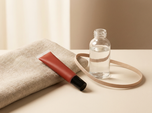 Tube de tatouage lèvres peel-off Soveya avec accessoires de sport, ambiance clean beauty active