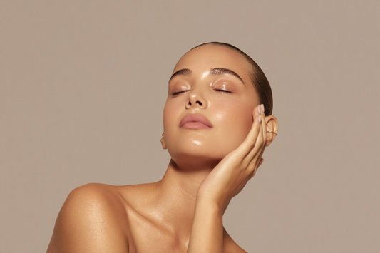 Portrait beauté lumineux, ambiance clean beauty Soveya, tons ivoire et taupe